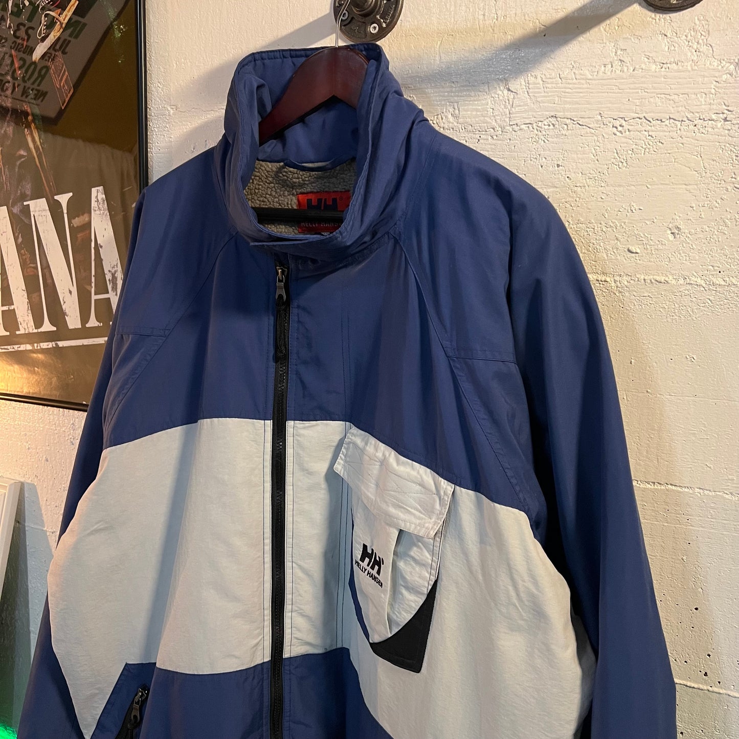 Vintage 90's Helly Hansen Advance Fleece Lined Full Zip Rain Jacket - Size XXL - Blue/White/Black