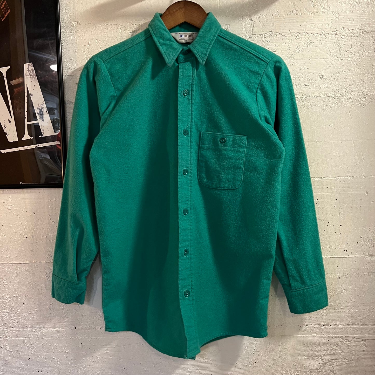 Vintage 70’s/80’s Five Brothers Chamois Cloth Long Sleeve Button Up Shirt - Size XS - Union Made In The USA - Kelly Green