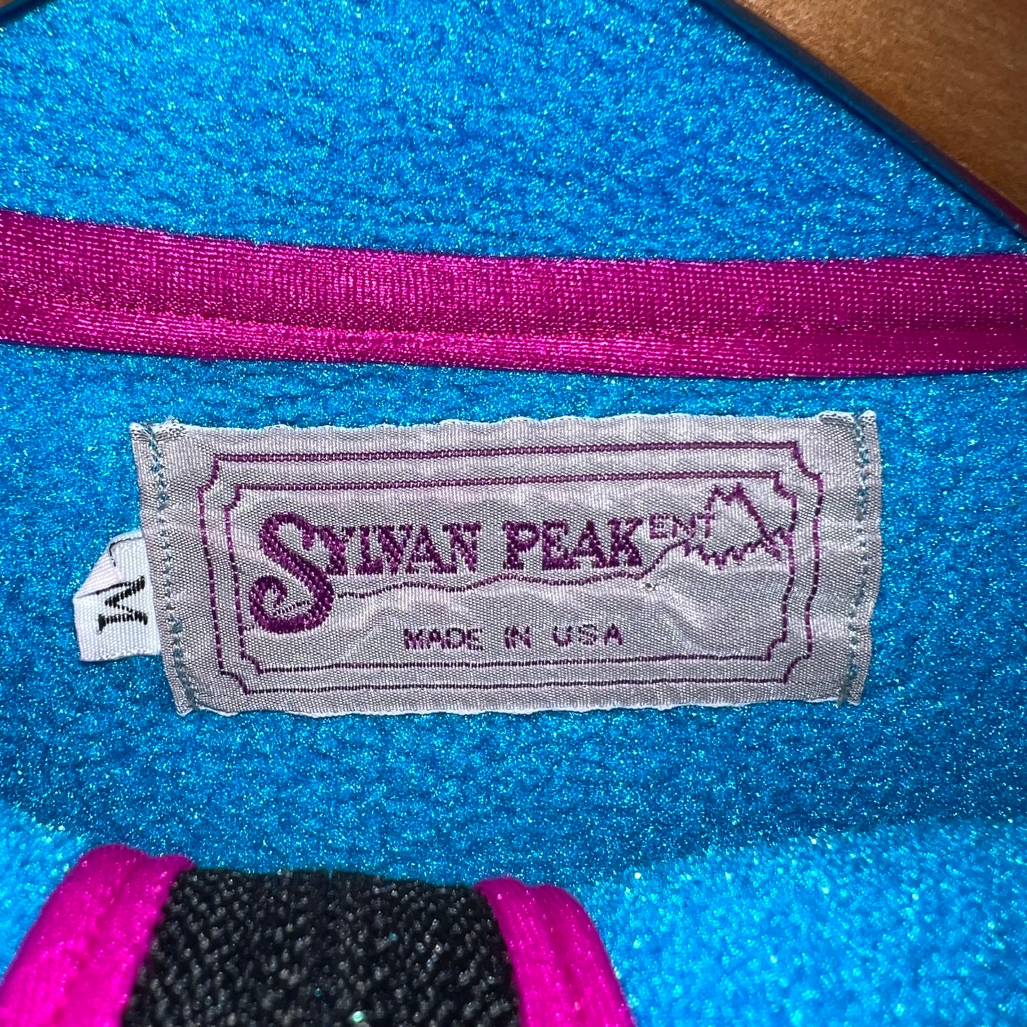 Vintage 80’s Sylvan Peak Ent. 1/4 Zip Fleece Pull Over Jacket - Size Medium - Made In USA - Blue/Black/Pink/Multi