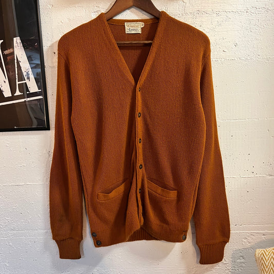 Vintage 50’s/60’s Orlon By Campus Knitted Cardigan Sweater - Size Medium - Made In USA - Burnt Orange