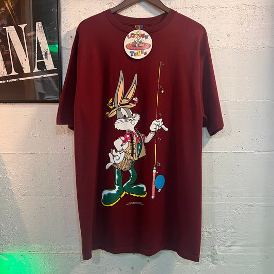 Vintage 1994 Looney Tunes Bugs Bunny Fisherman Single Stitch T-Shirt - Size Large - Made In USA - Dead Stock