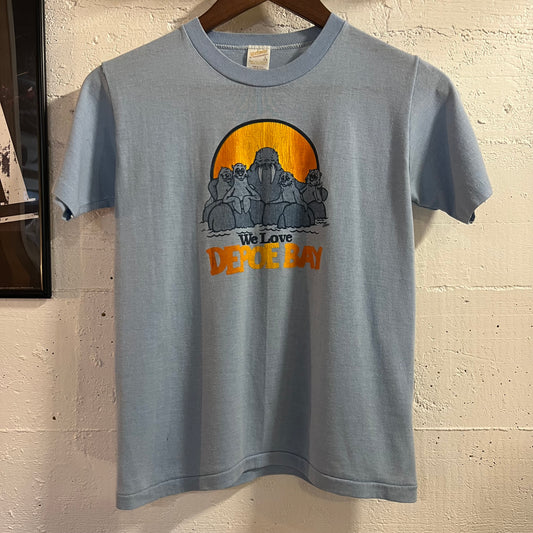 Vintage 70’s ‘We Love Depot Bay’ Sea Lion Single Stitch Baby T-Shirt - Size Youth Large - Made In USA - Baby Blue/Orange/Navy
