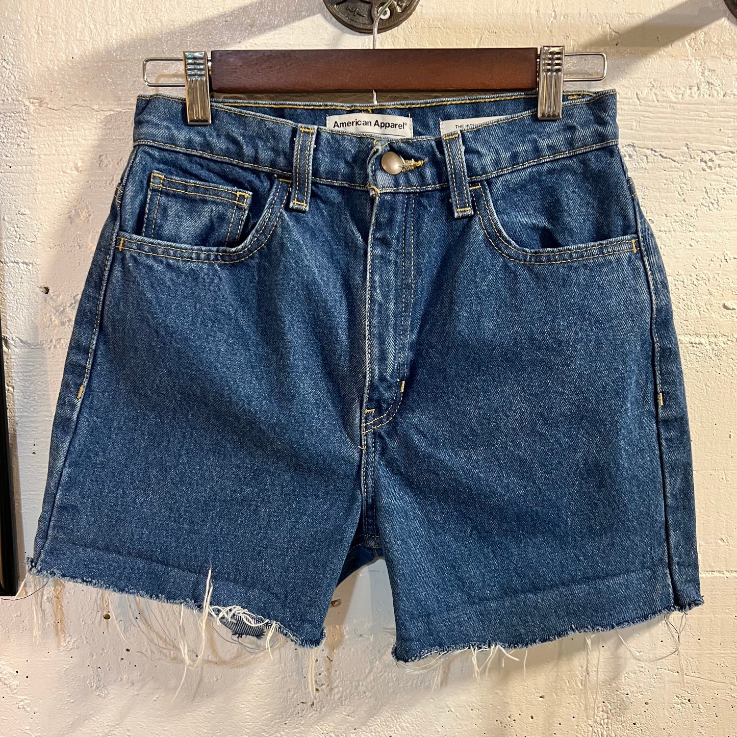 American Apparel High Waisted Denim Cutoff Shorts - Size 27 - Medium Dark Wash