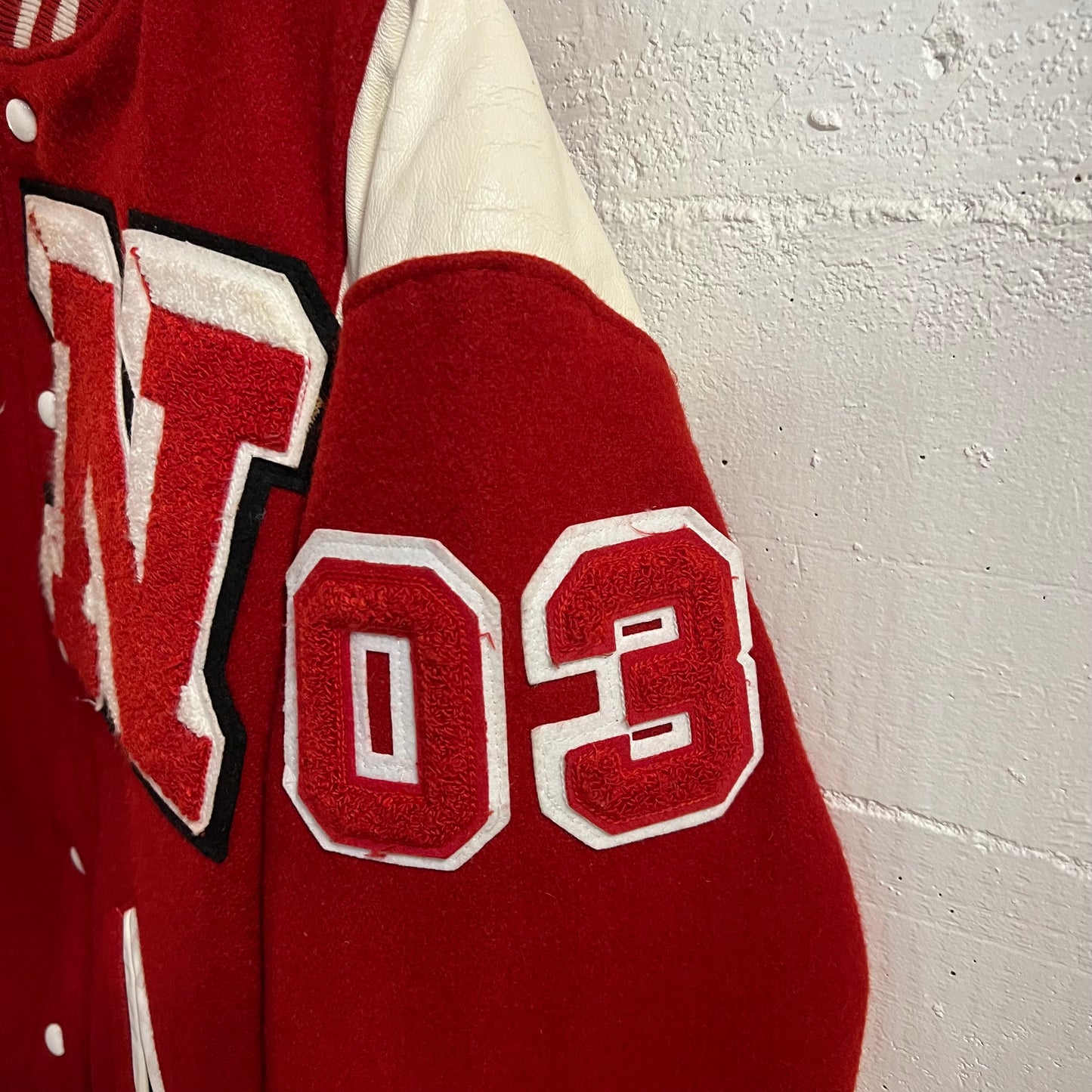 Vintage 2003 Holloway Wool & Leather Varsity Letterman Jacket - Size XL - Made In USA - Red/White