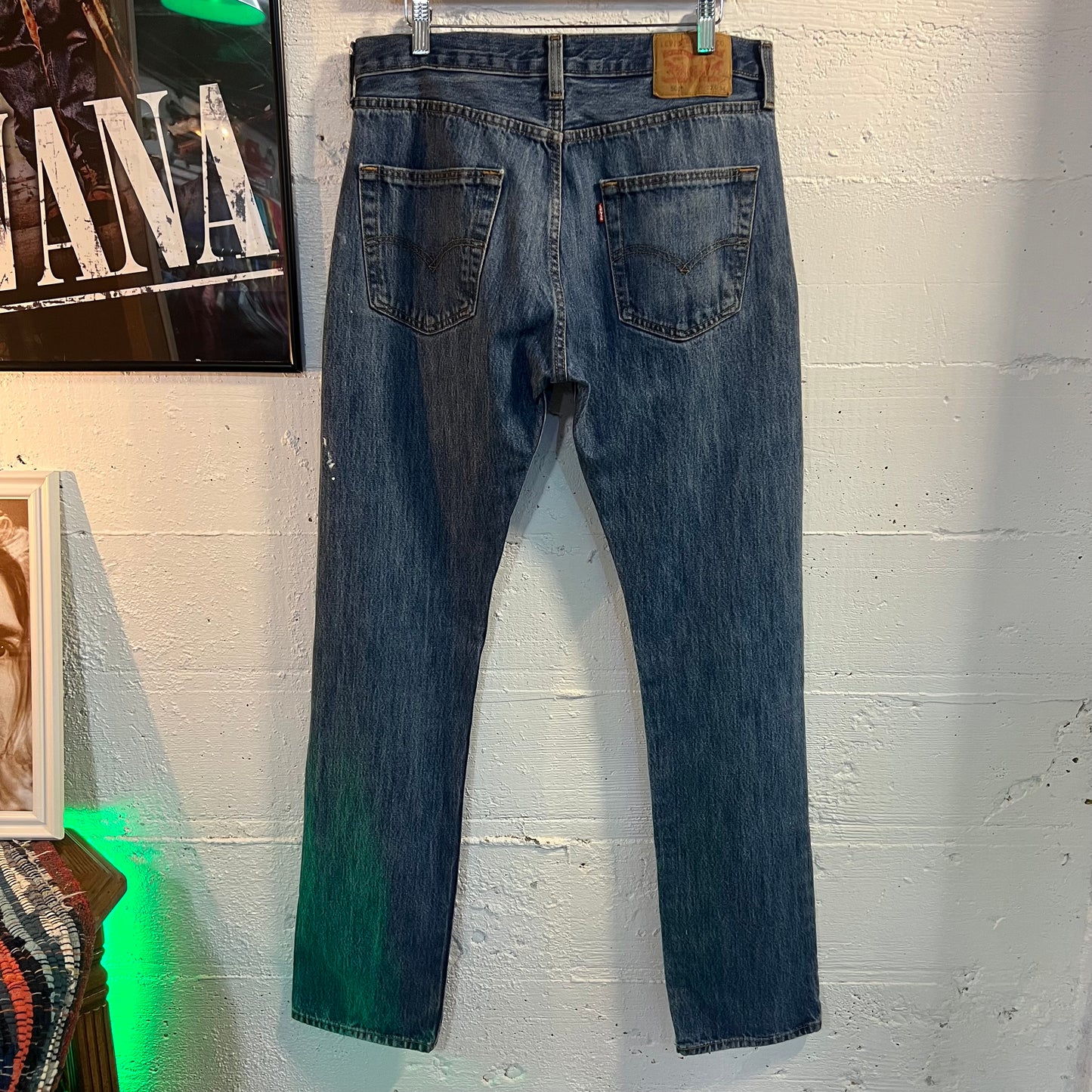 Distressed Levi's 501 Medium Stonewash Denim Jean - Size 32"x34" - Light Blue Indigo