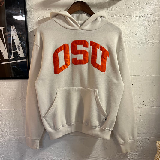 Vintage 2000’s Russell Athletic Oregon State University Tackle Twill Hoodie Sweatshirt - Size Small - White/Orange