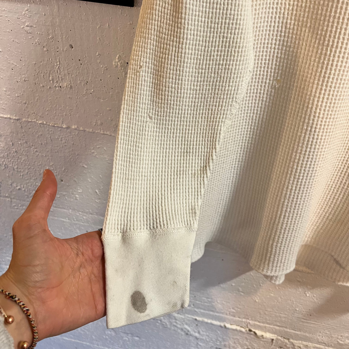 Vintage 60’s/70’s Distressed Kmart Waffle Knit Long Sleeve Shirt - Size Medium - Made In USA - White