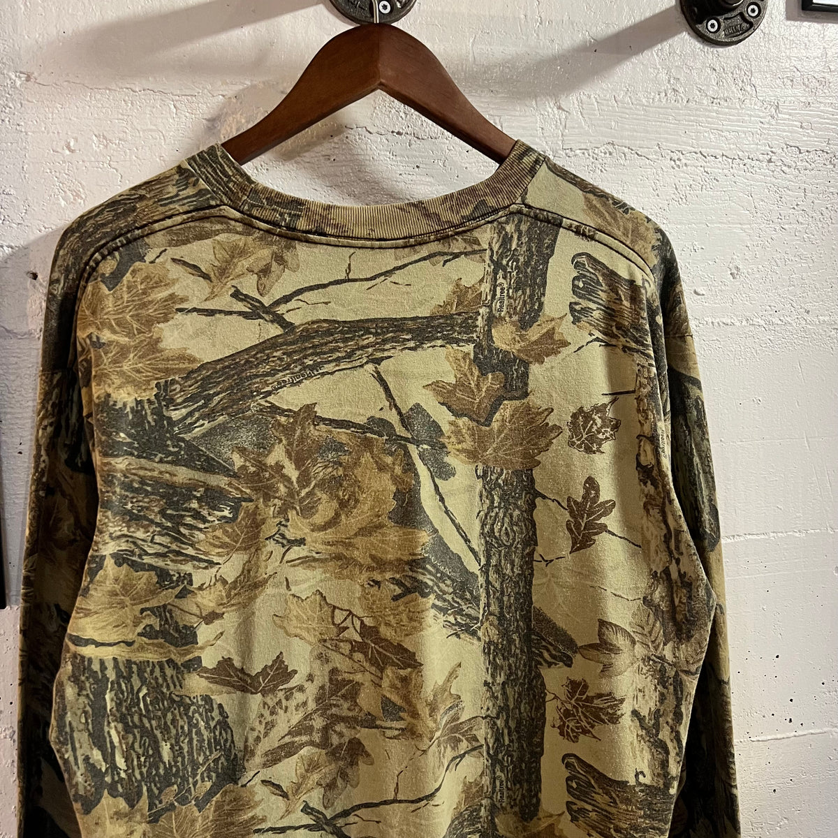 Vintage Real Tree Camo Long Sleeve Pocket T-Shirt - Size XL - Earth Toned