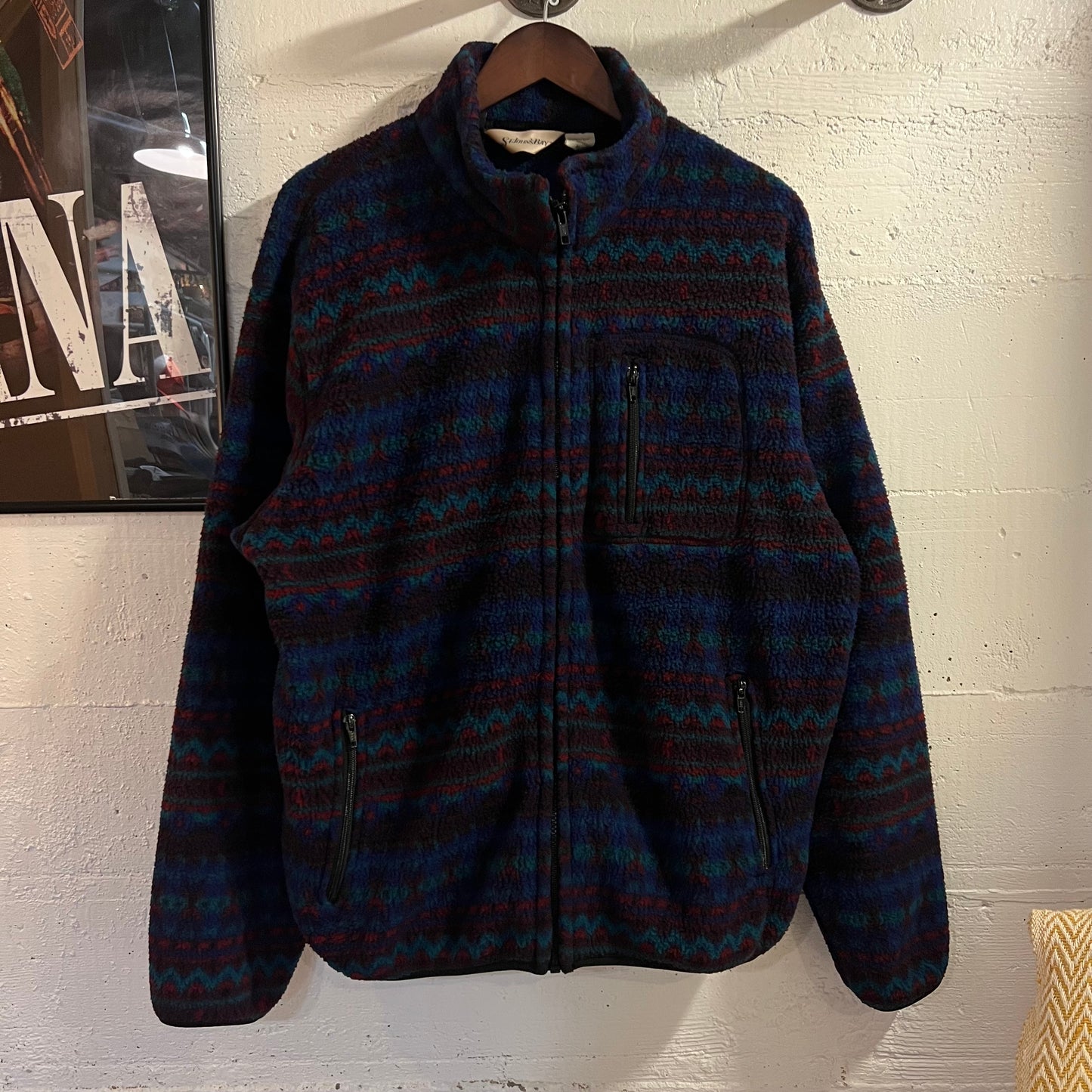 Vintage 90’s St. John’s Bay Full-Zip Aztec Patterned Fleece Jacket - Size XL - Blue/Turquoise/Red/Black