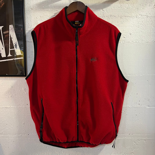 Vintage 90’s Embroidered REI Full Zip Fleece Vest - Size XL - Made In USA - Red/Black