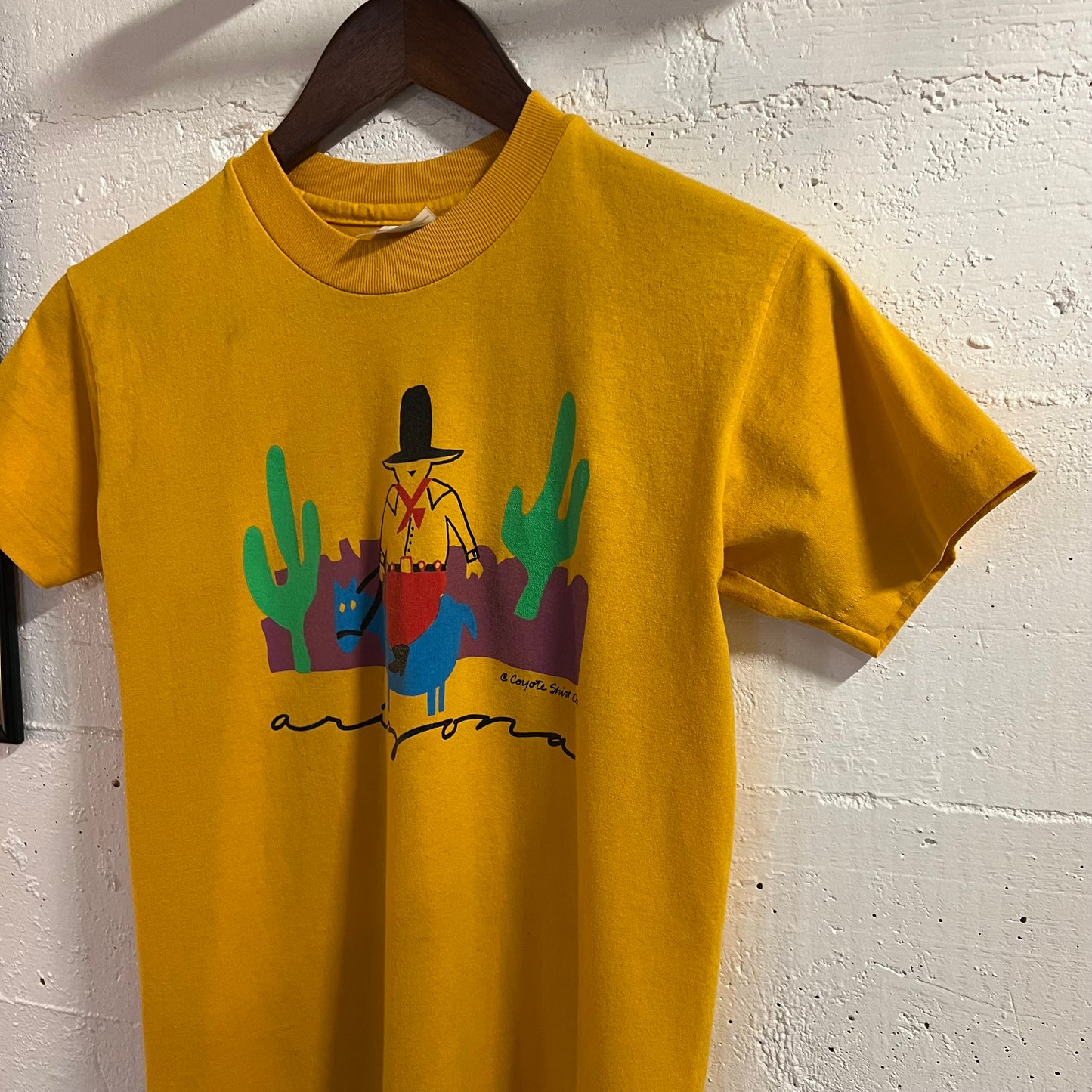 Vintage 90’s Arizona Cowboy Single Stitch Baby T-Shirt - Size Youth Large - Made In USA - Yellow/Multi