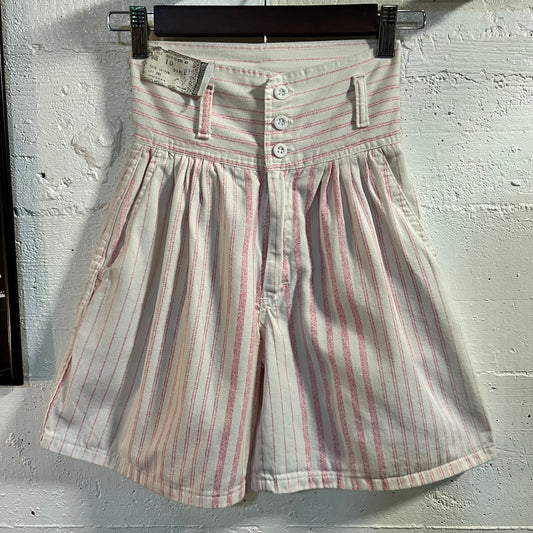 Vintage 80's HealthTex High Waisted Striped Bermuda Short - Size 10 (22") - Made In USA - Pink/White
