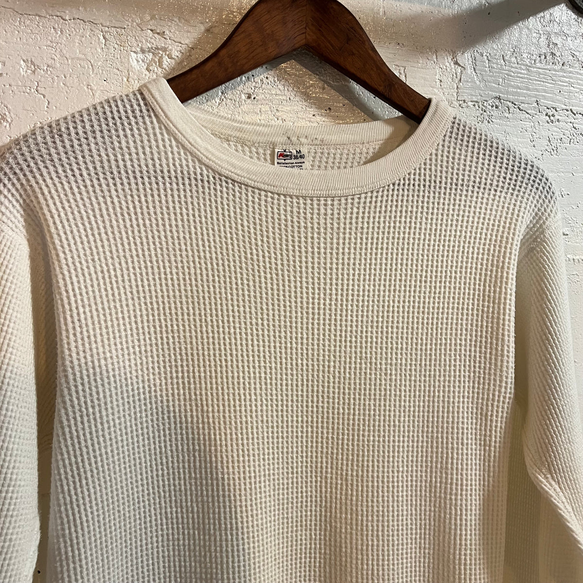 Vintage 60’s/70’s Distressed Kmart Waffle Knit Long Sleeve Shirt - Size Medium - Made In USA - White