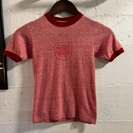 Vintage 80’s Champion Ball State University Single Stitch Ringer Baby T-Shirt - Size Youth Medium - Made In USA - Red