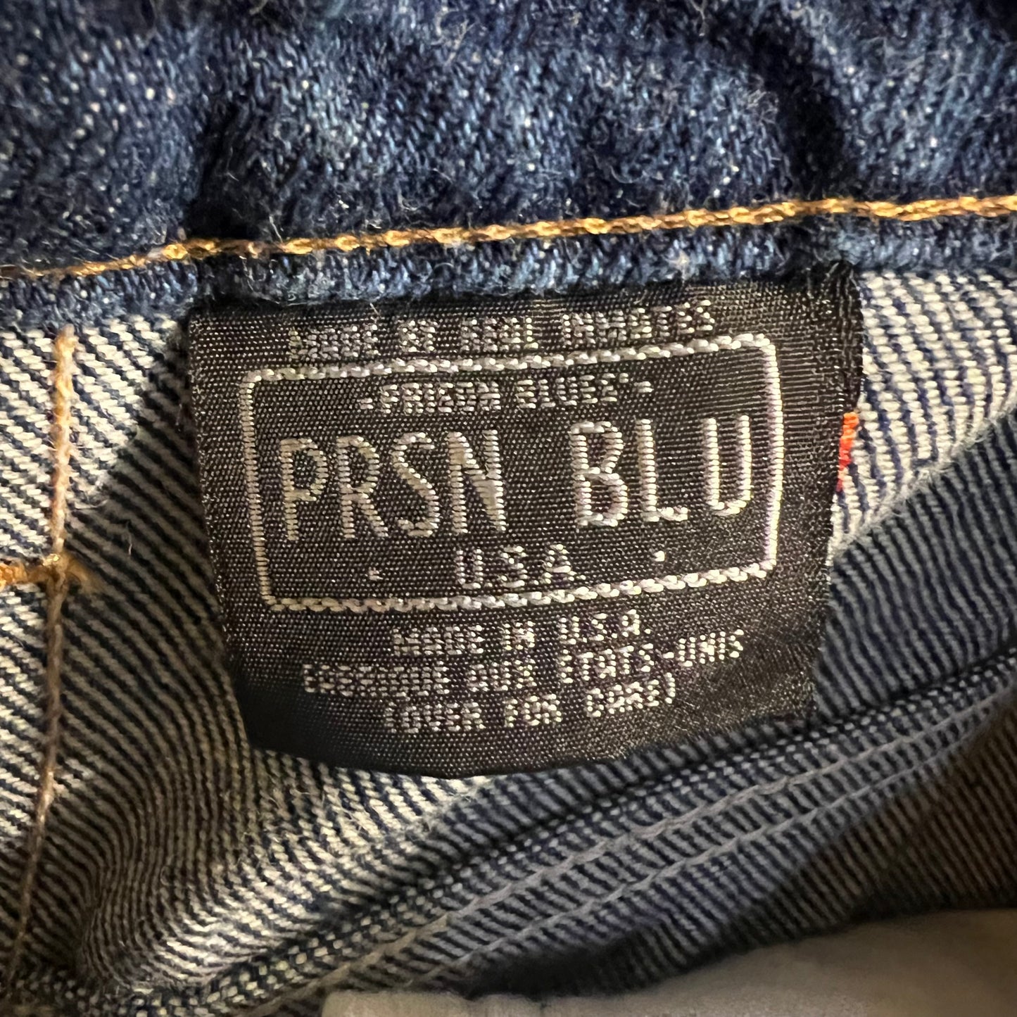 Vintage 90's Prison Blues Raw Denim Relaxed Fit Jean - Size 38" x 29" - Made In USA - Dark Raw Indigo