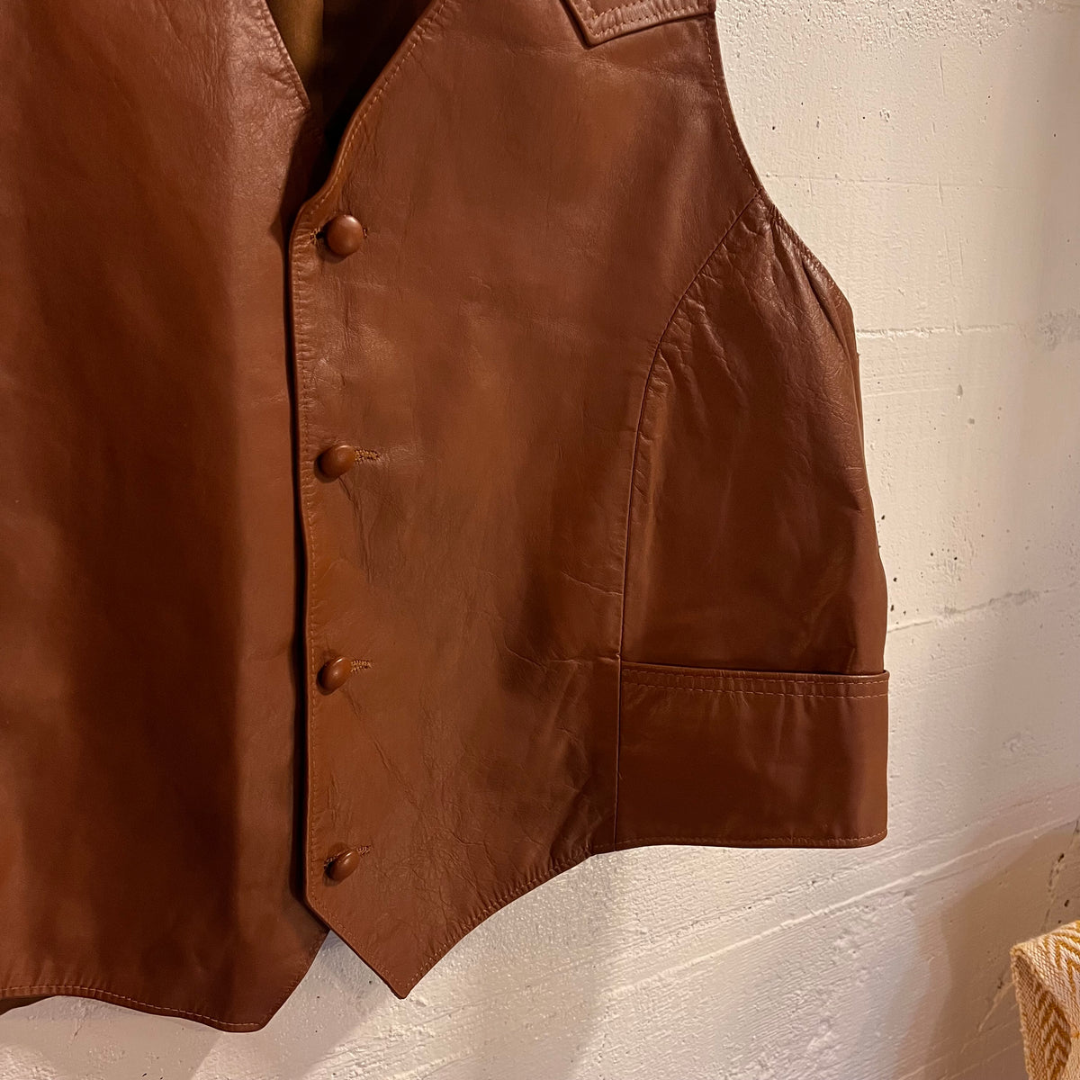 Vintage 90's Western Cut Brown Genuine Leather Vest - Size 48 (XL) - Made In USA - Brown