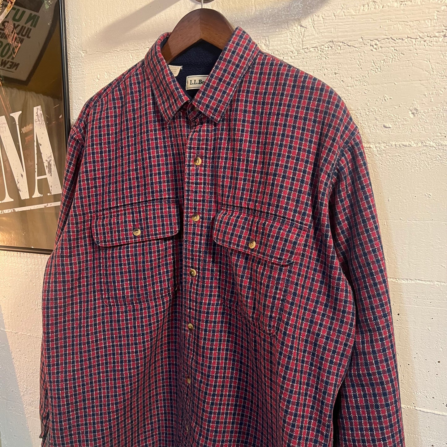 Vintage L.L. Bean Fleece Lined Plaid Flannel Shirt Jacket - Size Large - Made In USA - Red/Blue