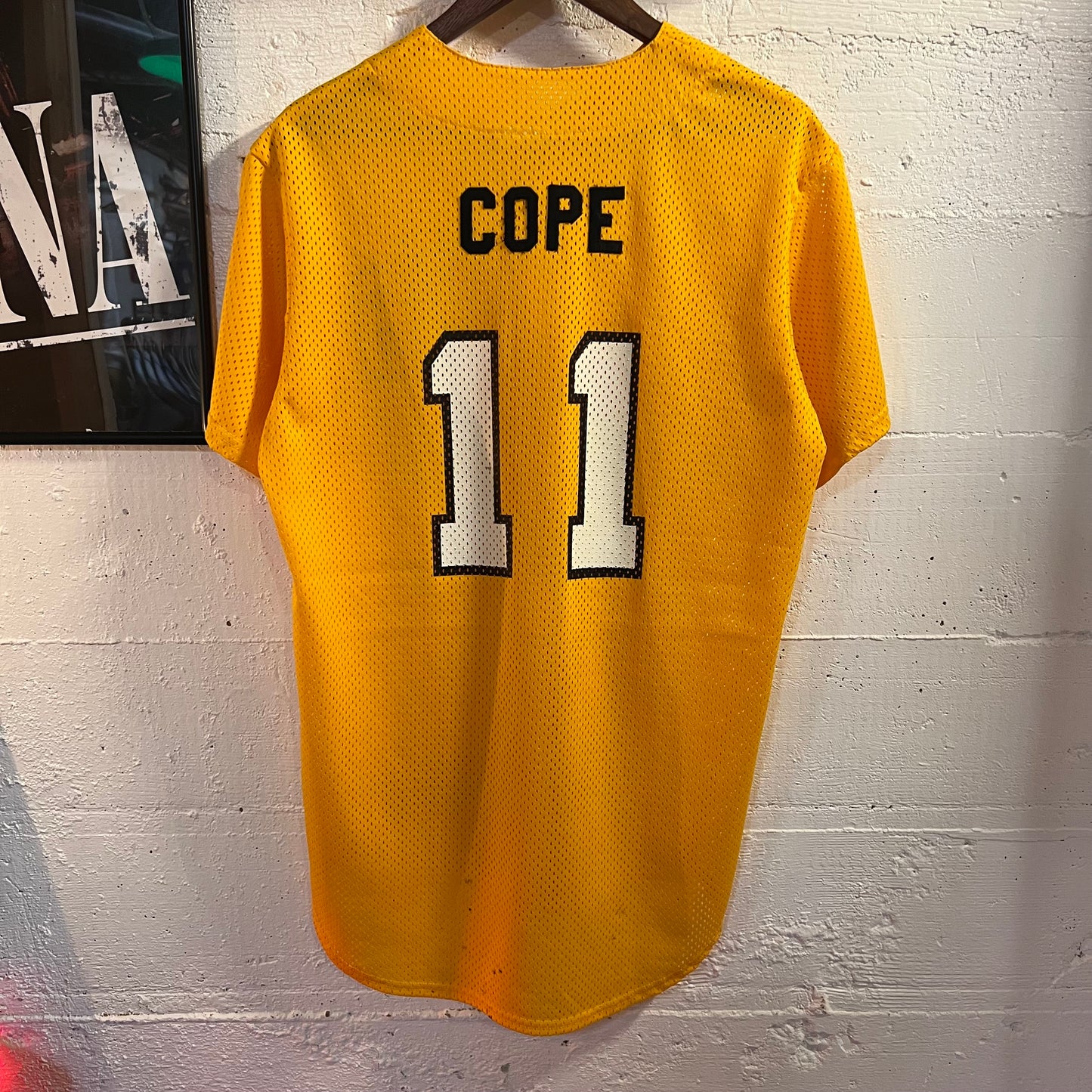 Vintage 90's Majestic Mesh Button 'VB' Baseball Jersey - Size Medium - Made In USA - Yellow