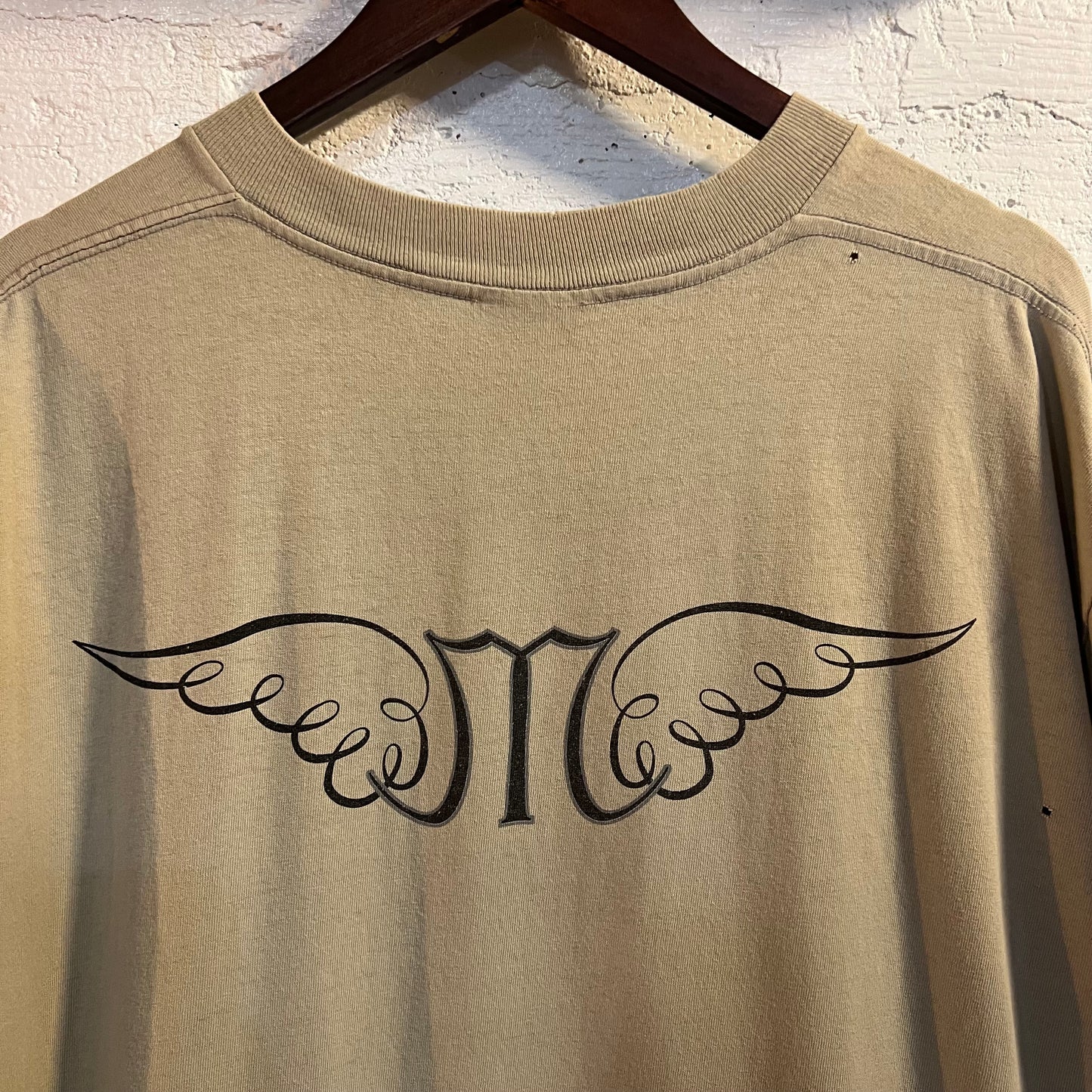 Vintage Distressed Faded Mossimo T-Shirt - Size Large - Tan/Grey/Black