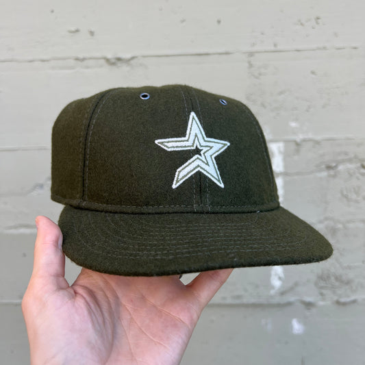 *New* New Era Houston Astros Cooperstown Collection Wool 59Fifty Retro Crown Fitted Ball Cap - 7-3/4 - Olive/White