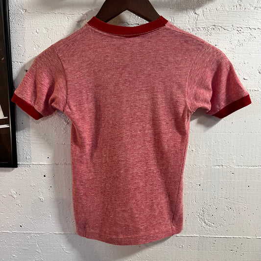 Vintage 80’s Champion Ball State University Single Stitch Ringer Baby T-Shirt - Size Youth Medium - Made In USA - Red