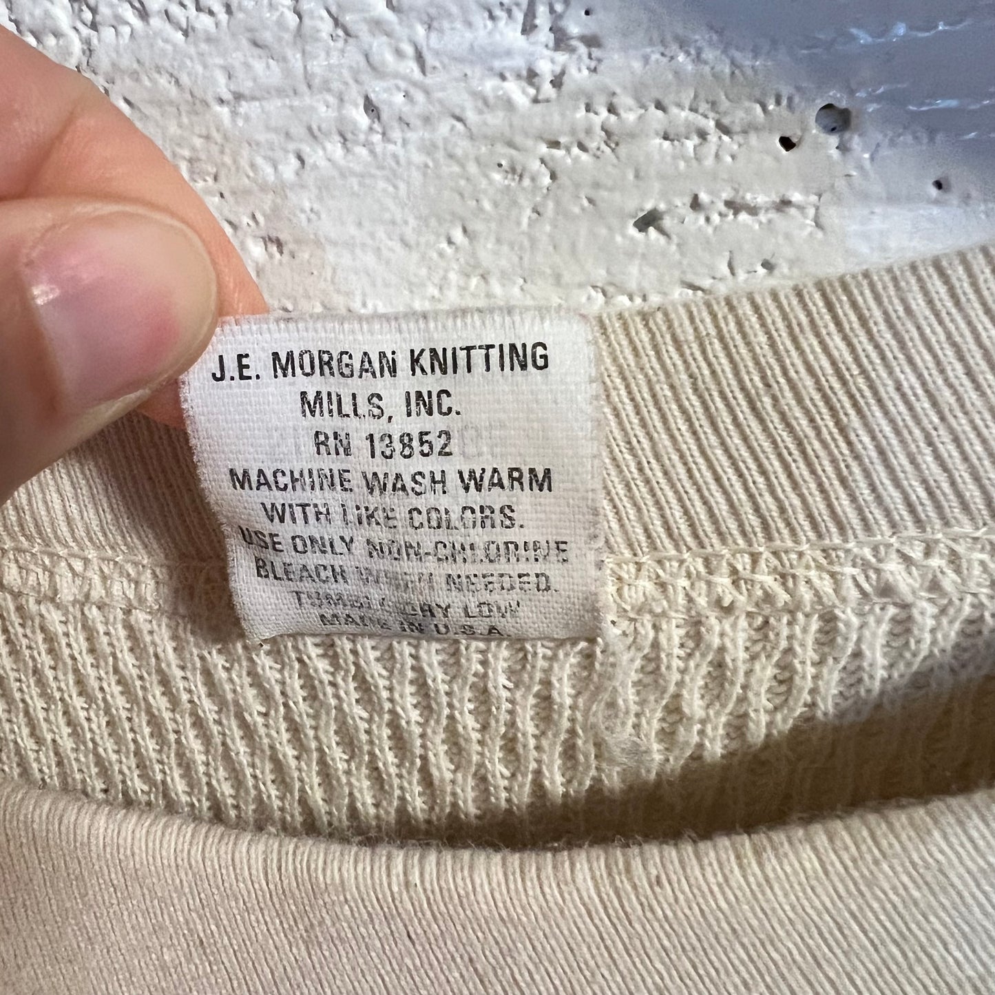 Vintage J.E. Morgan Knitting Mills Thermal Undershirt Long Sleeve - Size Large - Made In USA - White
