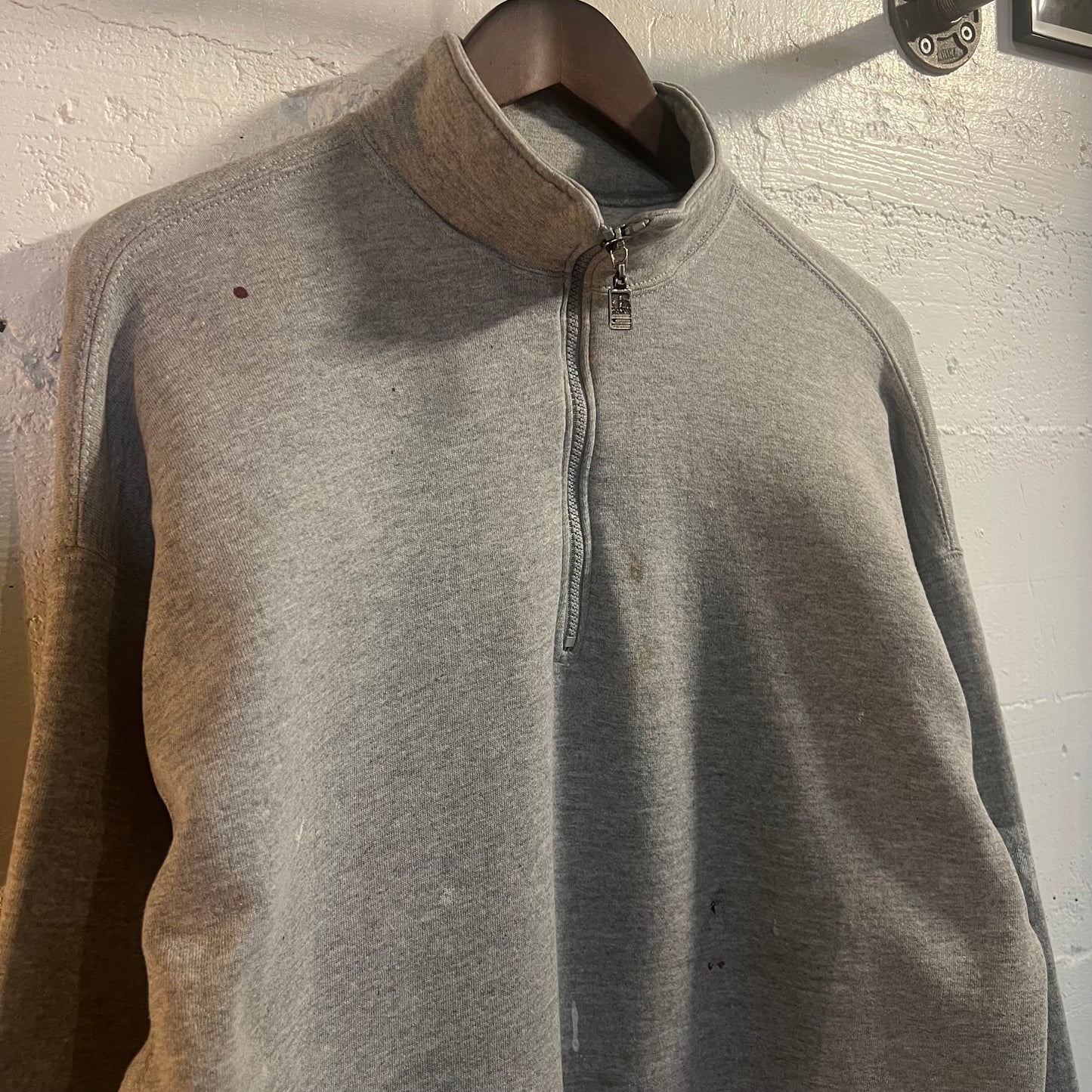 Vintage Russell Athletic Distressed Quarter Zip Sweatshirt - Made In USA - Size XL - Light Heather Grey