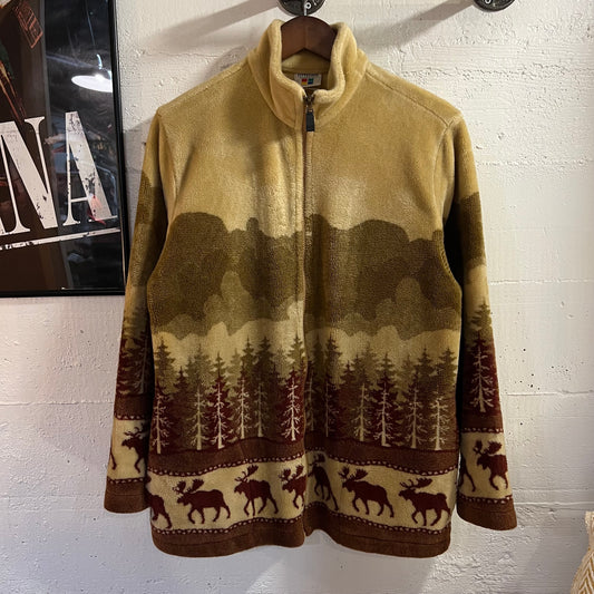 Vintage 90’s Cityscape Outdoor/Nature Full Zip Fleece Jacket - Size Medium - Brown/Tan