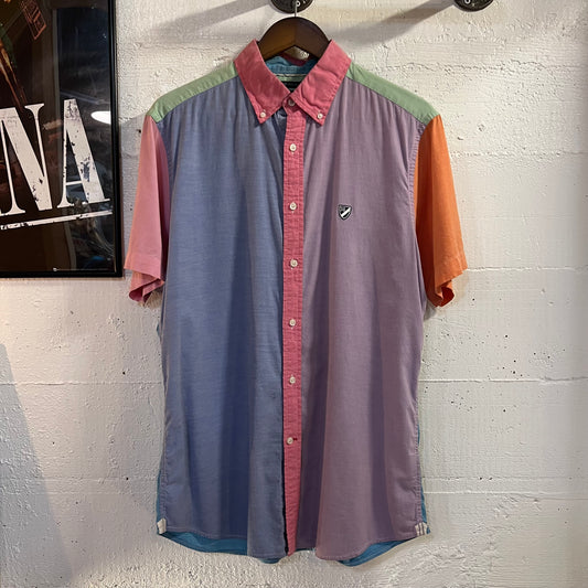 2000’s Cremieux Classics Slim Fit Stretch Oxford Color Blocked Short Sleeve Button Down Shirt - Size Large - Pink/Purple/Green/Blue/Orange