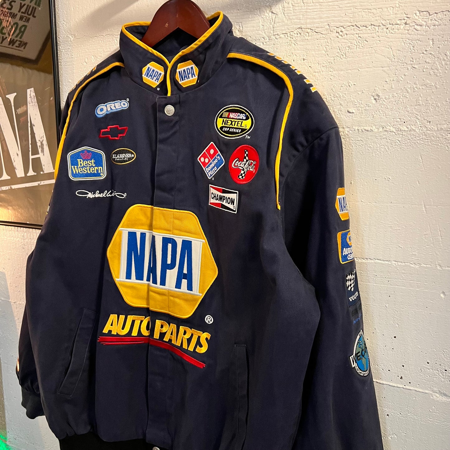 Vintage Chase Authentics Nascar Napa Racing 'Michael Waltrip' Embroidered Jacket - Size Large - Navy/Gold