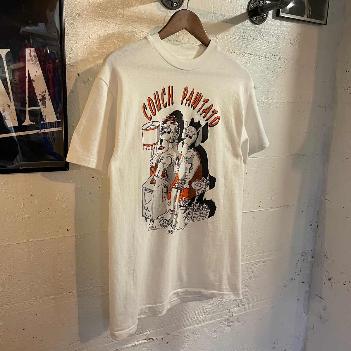 Vintage 90's U-Animal Funny 'Couch Pawtato' Dog Cartoon Single Stitch Cotton T-Shirt - Size Medium - Made In USA - White
