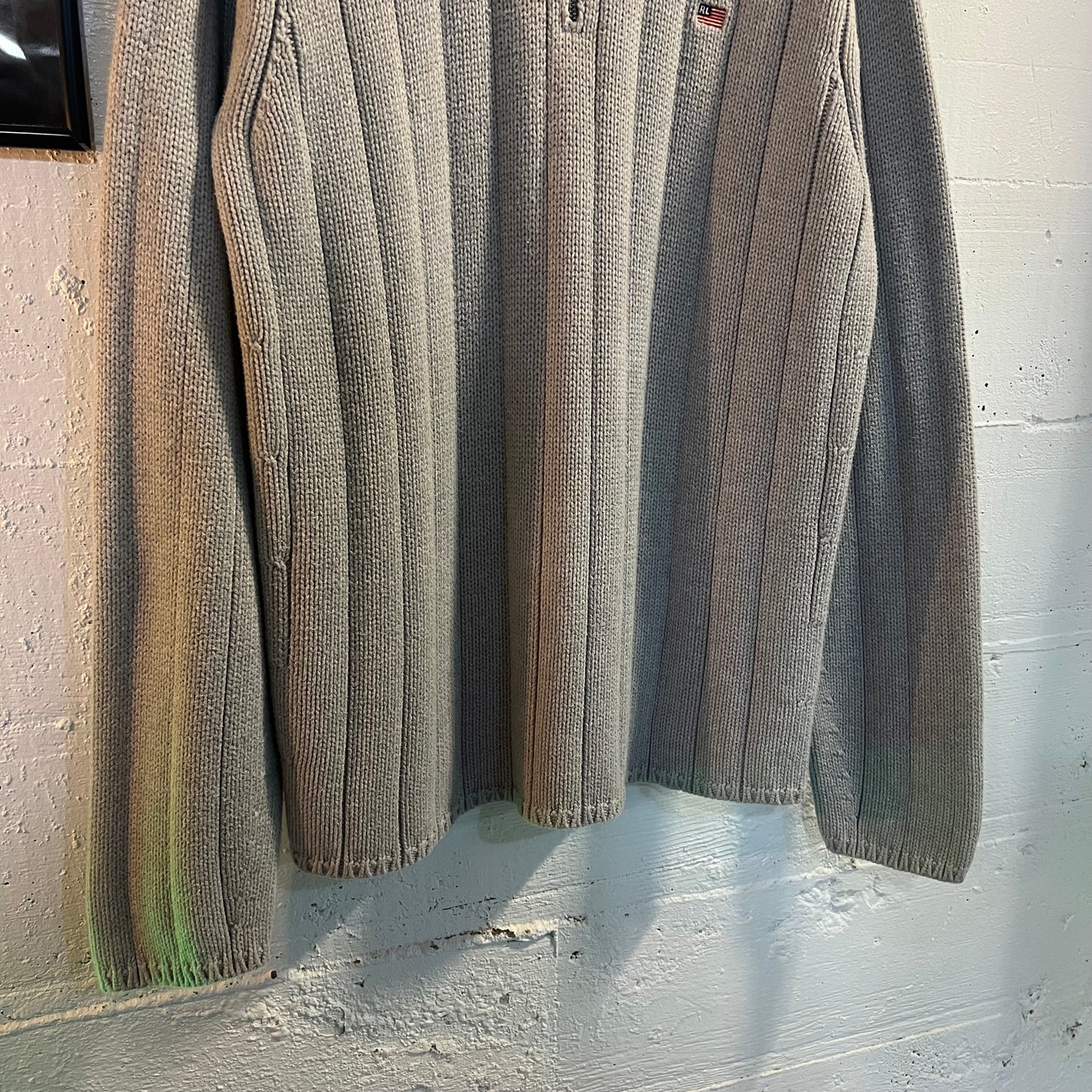 Vintage 90's Polo Jeans Co. Ralph Lauren Flag Knit Quarter Zip Sweater - Size Large - 100% Cotton