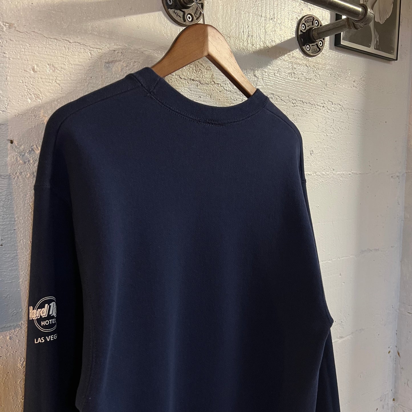 Vintage 90’s Hard Rock Hotel Las Vegas Crewneck Sweatshirt - Size Large - Made In USA - Navy/White