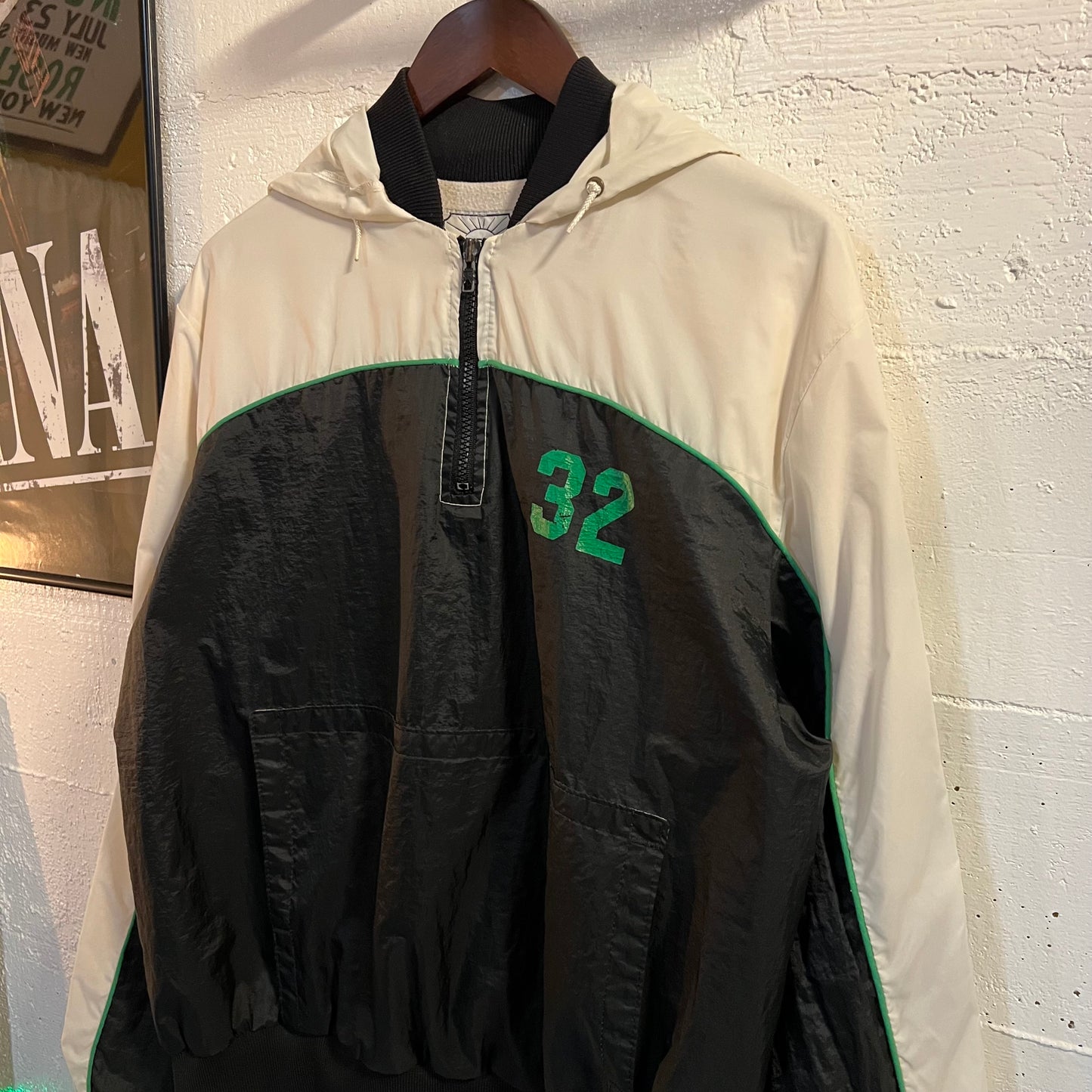Vintage 90's Sommerfield Rainier Swimming Pullover Varsity Hooded Windbreaker Jacket - Size XXL - Made In USA - White/Green/Black