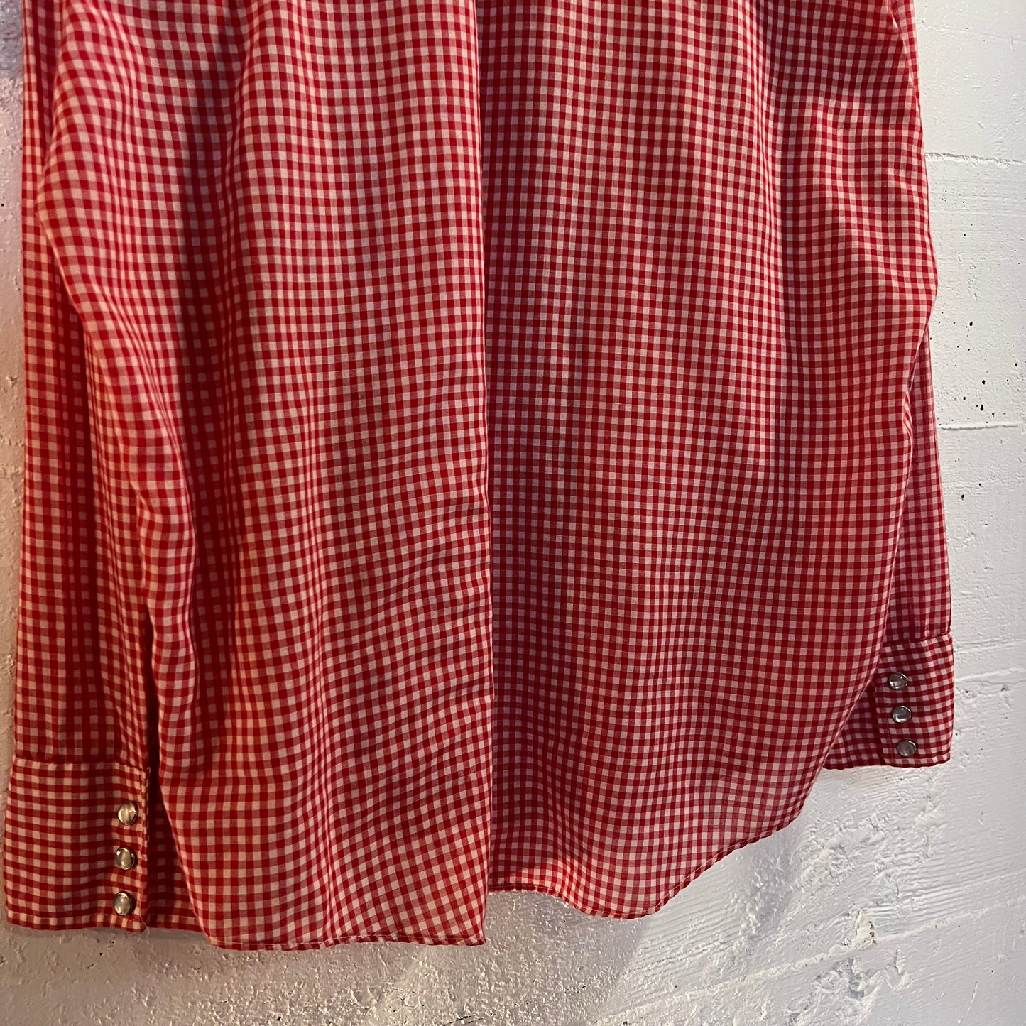 True Vintage 1970's Montgomery Ward Western Wear Gingham Plaid Pearl Snap Western Shirt - Size XL (17-17.5) - Made In USA