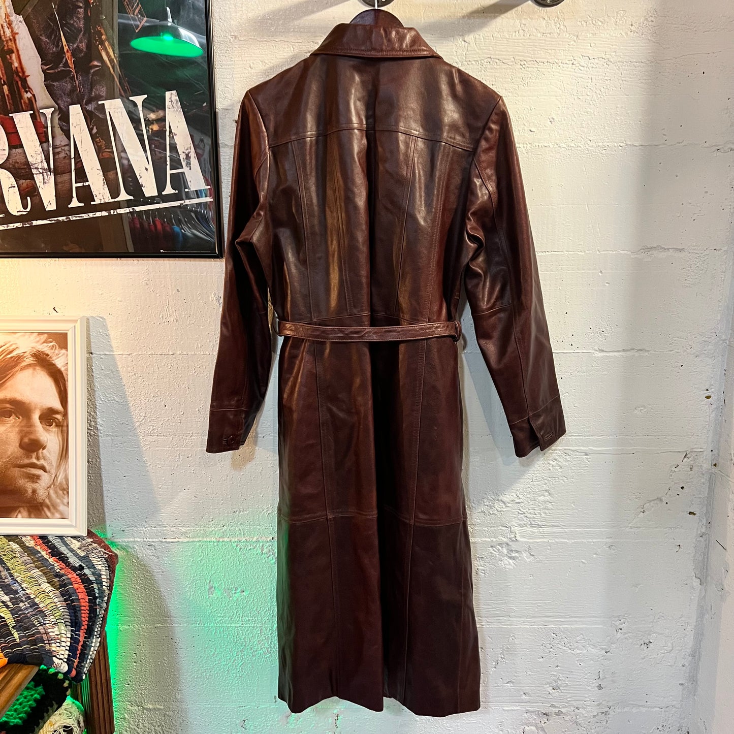 Vintage Maxima By Wilsons Belted Leather Oxblood Long Leather Trench Coat - Size Medium - Oxblood
