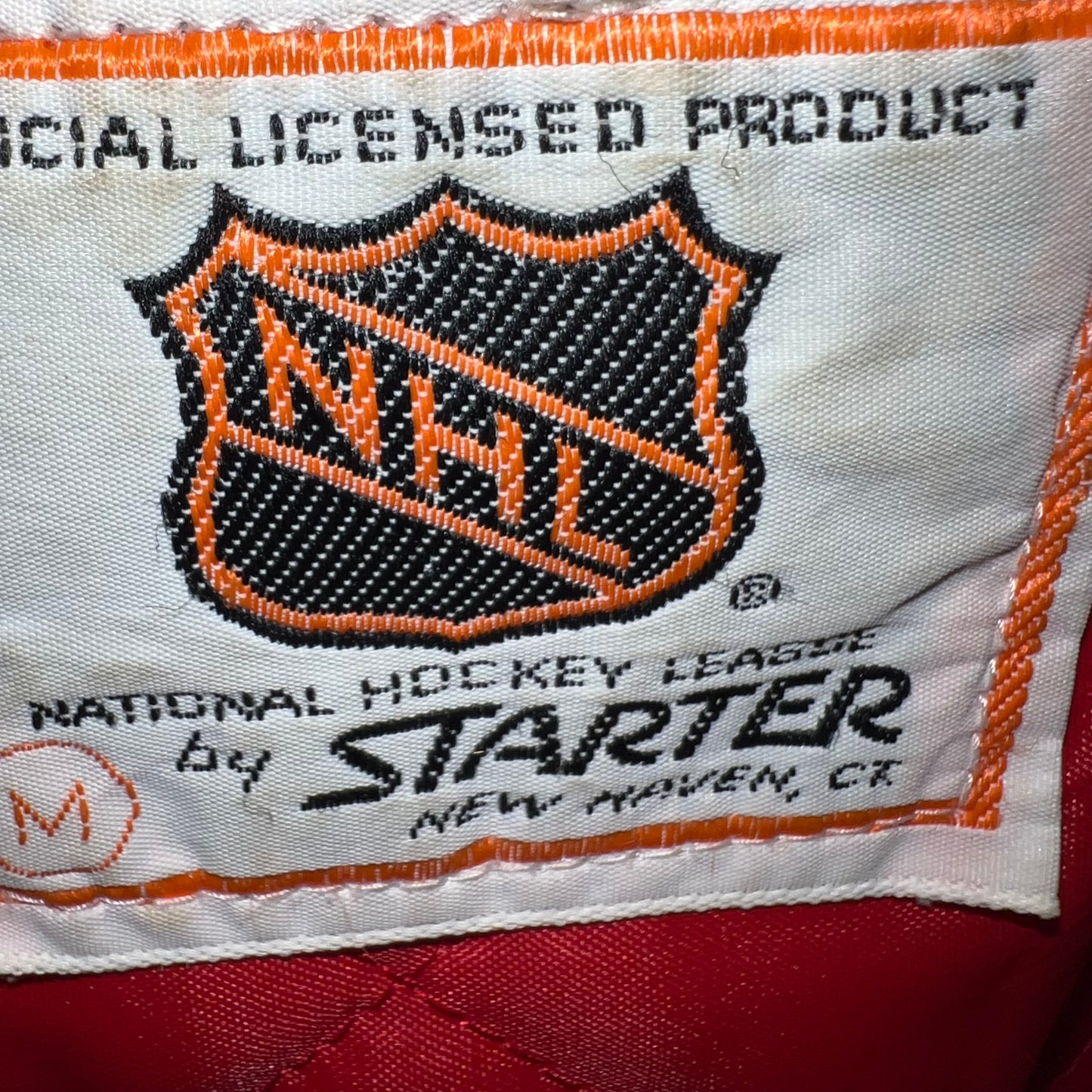 Vintage 1980's Starter Chicago Blackhawks Satin Bomber Jacket - Size Medium - Made In USA - Red/Black