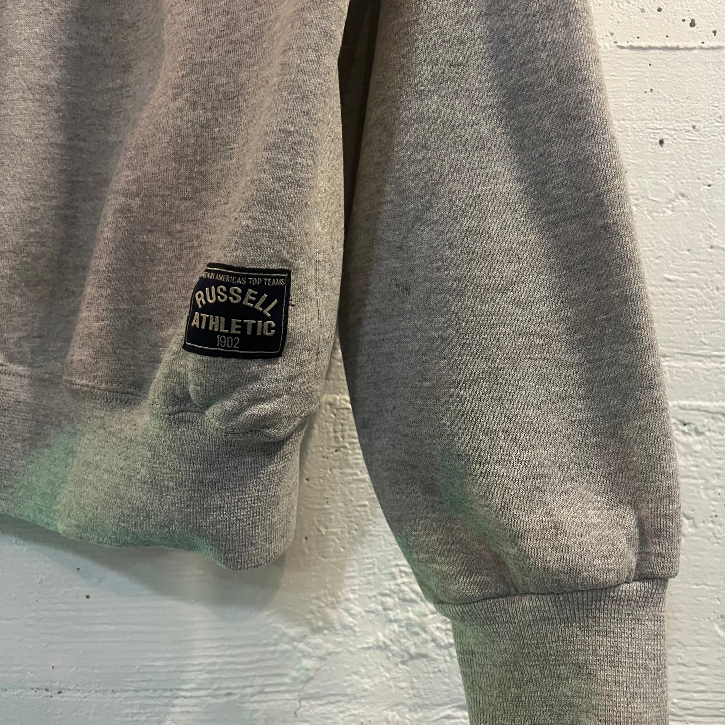 Vintage Russell Athletic Distressed Quarter Zip Sweatshirt - Made In USA - Size XL - Light Heather Grey