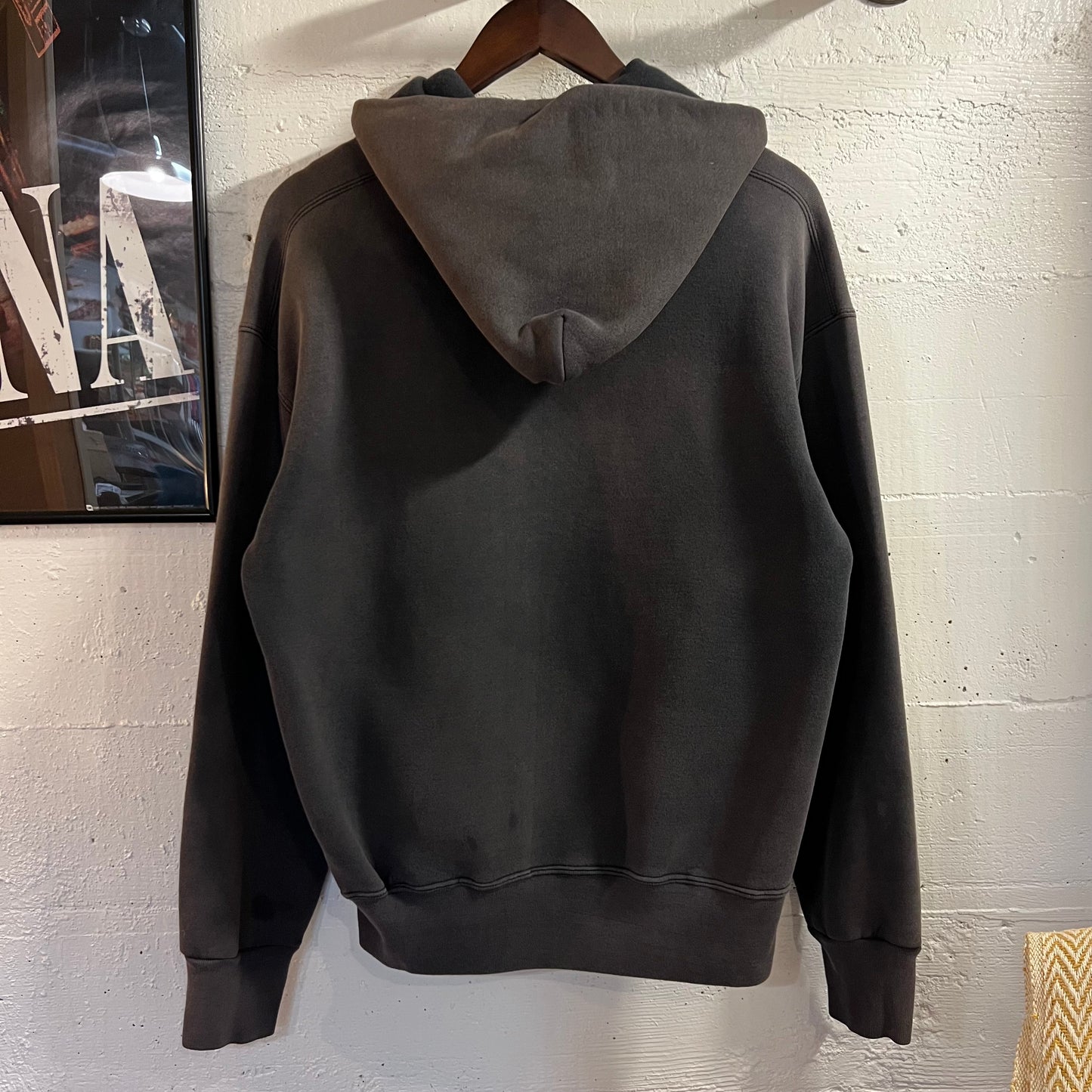 Vintage 90’s Faded Nutmeg Mills Oakland Athletic MLB Hoodie Sweatshirt - Size Large - Made In USA - Black/Green/Yellow