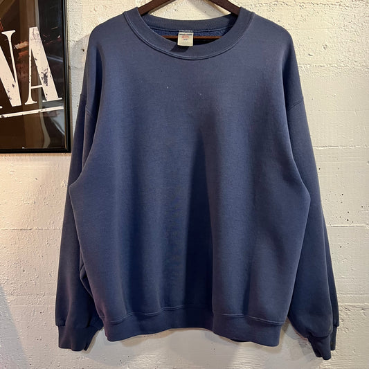 Vintage 2000's Jerzees Super Sweats Blank Faded & Distressed Crewneck Sweatshirt - Size Large - Faded Navy