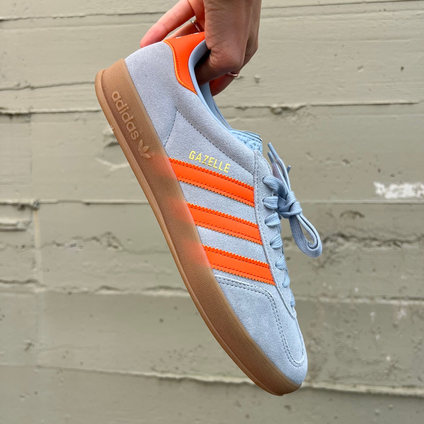 *Pre-Owned* Adidas Gazelle Indoor 'Wonder Blue' Sneakers - Size 9M/10.5W - Wonder-Blue/Orange/Gum - JH5405