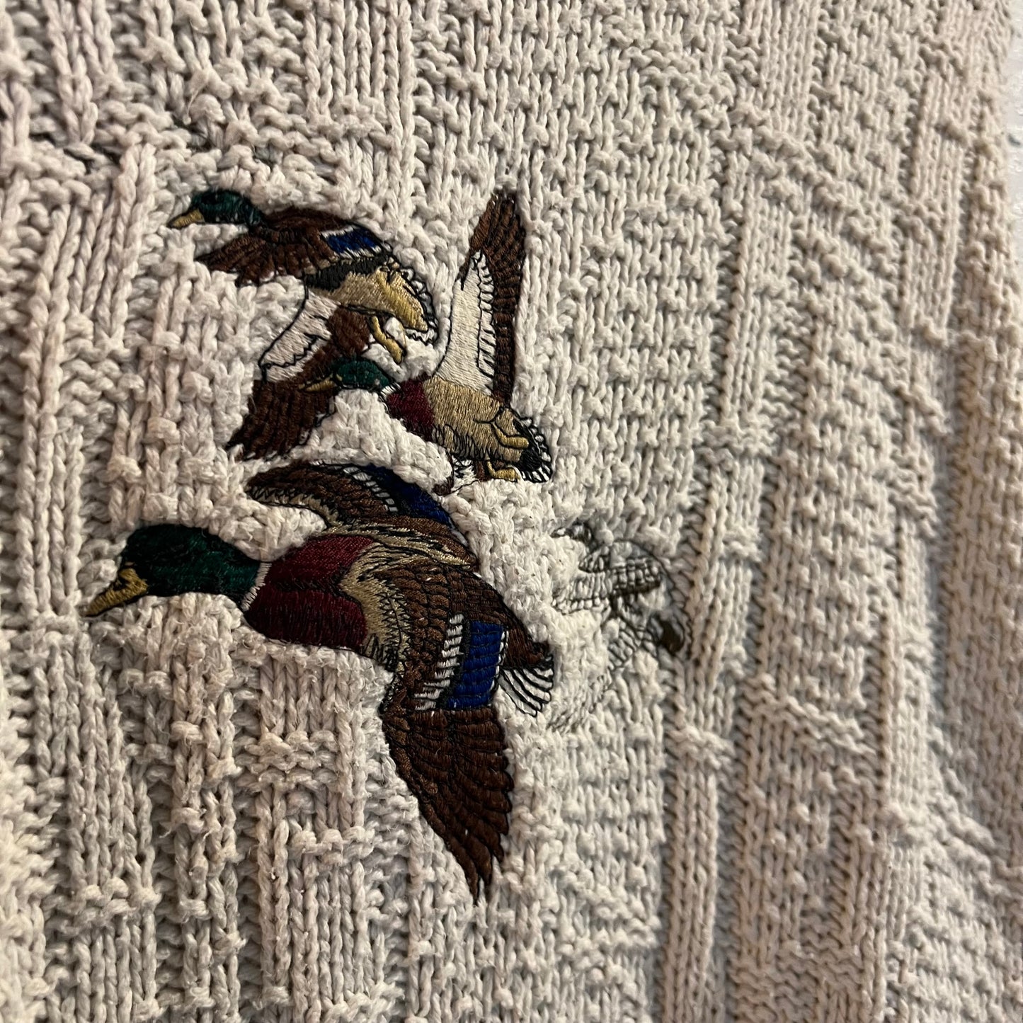 Vintage 90's Croft & Barrow Heavy Knit Cotton Duck Sweater - Size XL - Made In USA - Cream/Maroon/Teal