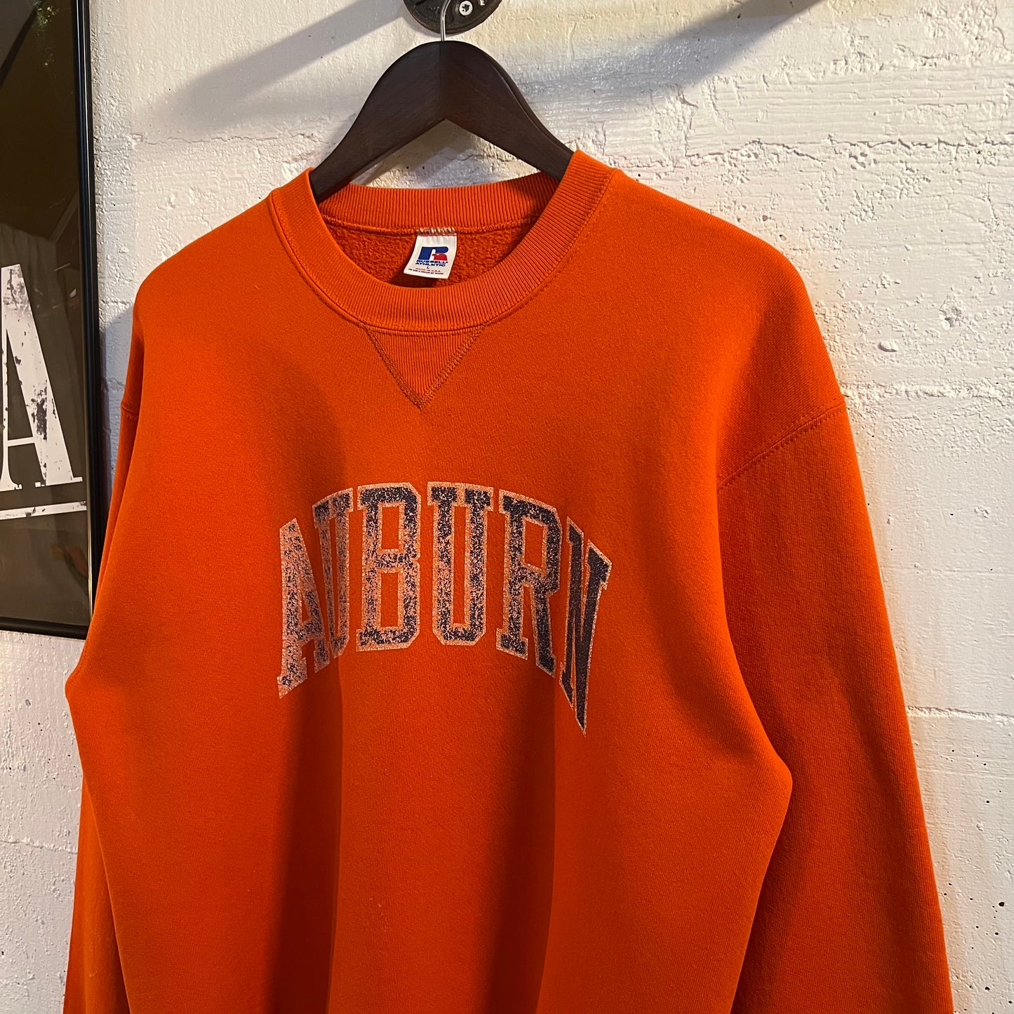 Vintage 1980's Auburn University Russell Athletic Distressed Crewneck Sweatshirt - Size Large - Made in USA - Orange/Navy