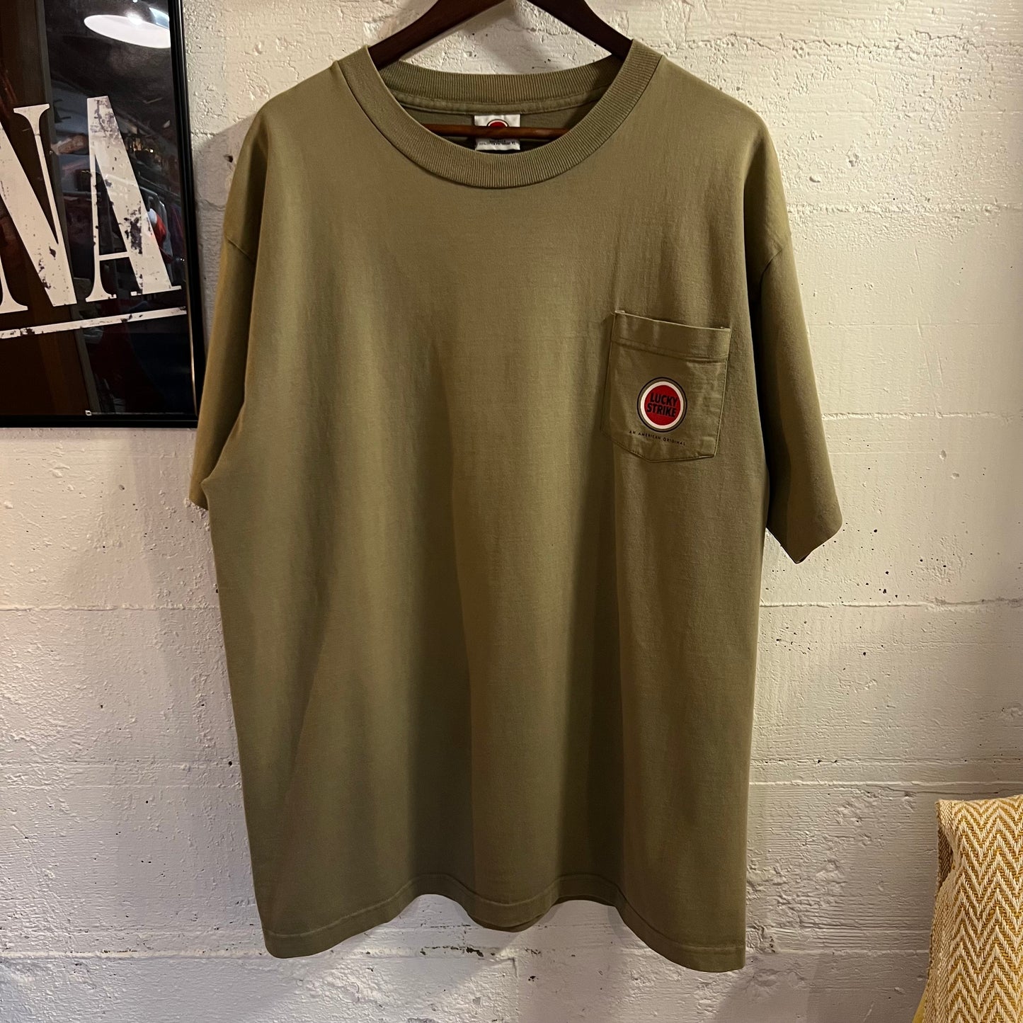 Vintage Lucky Strike Single Stitch Pocket T-Shirt - Size XL - Made In USA - Sage Green