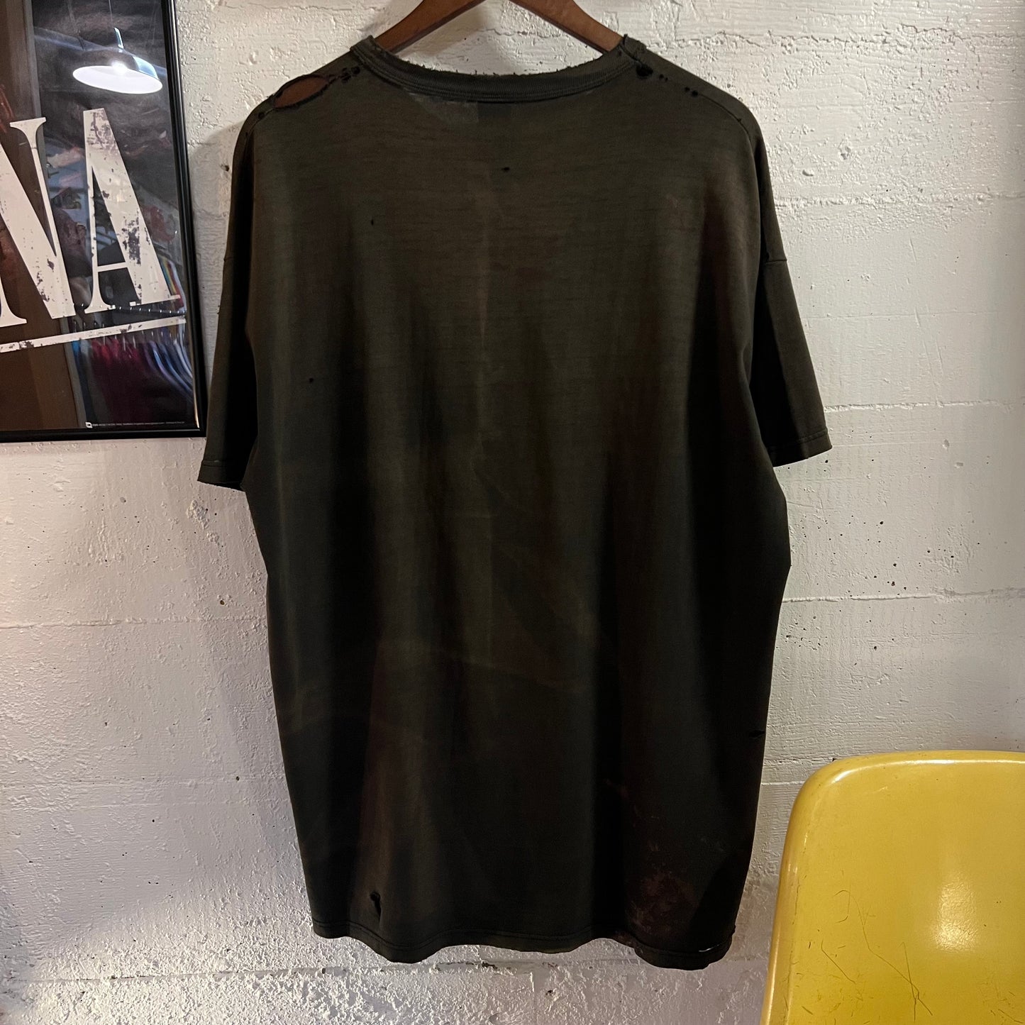 Vintage 90's Exceptionally Distressed Russell Athletic Blank T-Shirt - Size XL - Made In USA - Faded Black