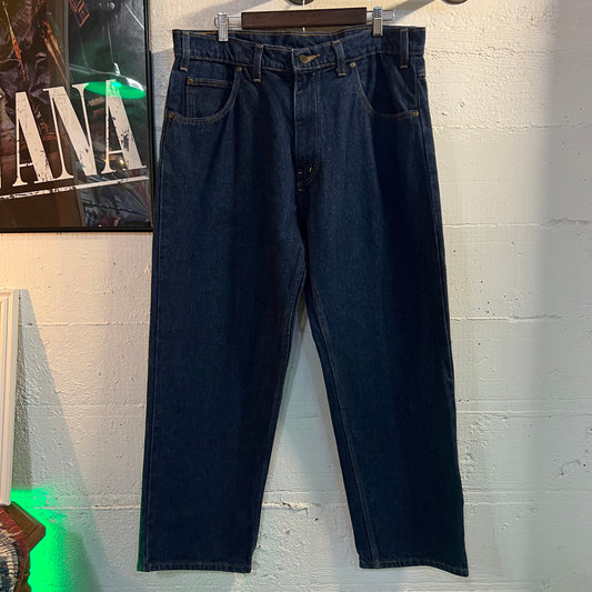 Vintage 90's Prison Blues Raw Denim Relaxed Fit Jean - Size 38" x 29" - Made In USA - Dark Raw Indigo
