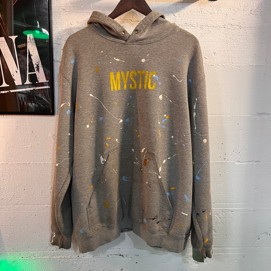 Vintage MYSTIC™ (Past/Present/Future) Vintage Distressed Painter's Hooded Sweatshirt - Size XL - Gray/Sky-Blue/Yellow