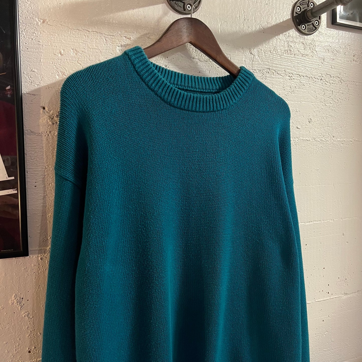 Vintage 90's Eddie Bauer Knit Cotton Crewneck Sweater - Size Large - 100% Cotton - Teal
