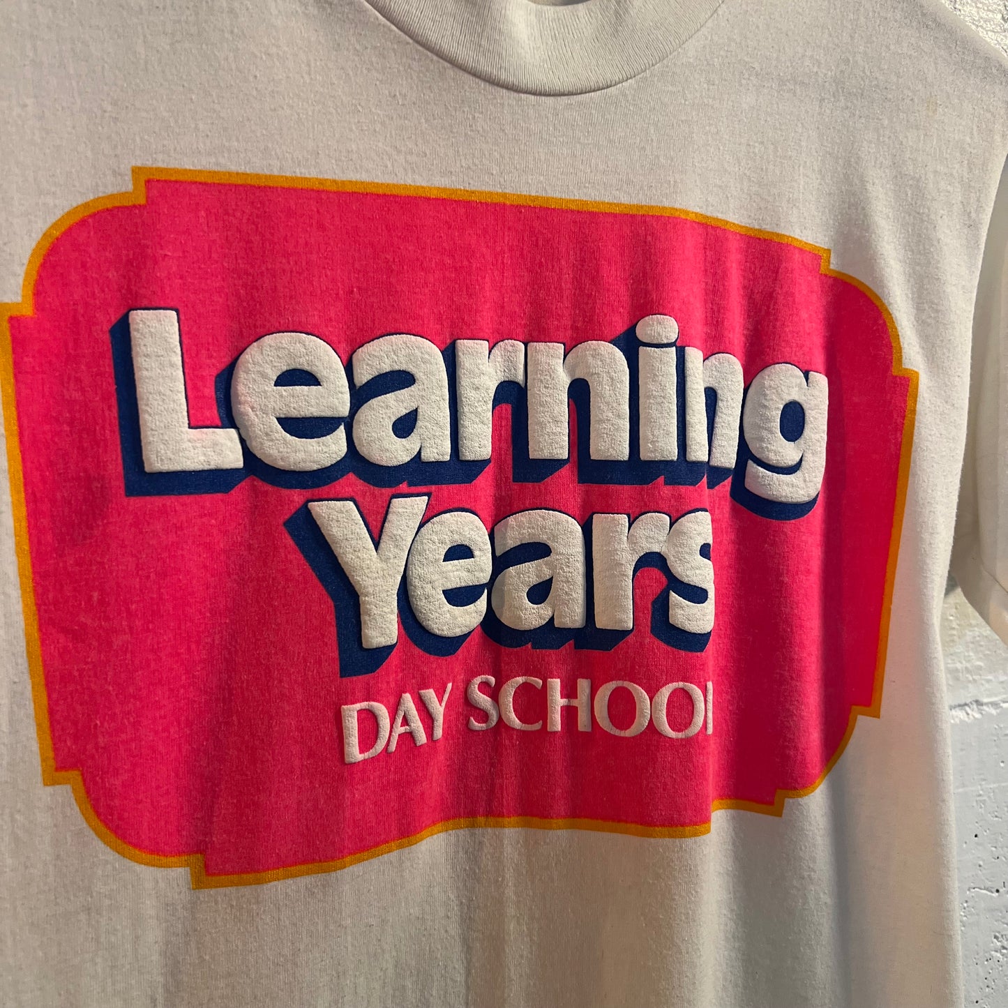 Vintage 80’s Learning Years Day School Single Stitch T-Shirt - Size Small - Made In USA - White/Multi