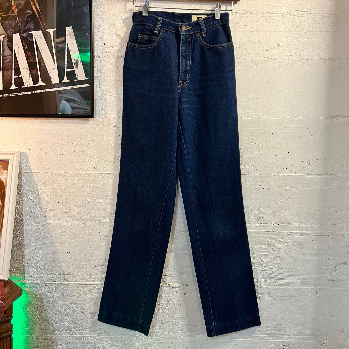 Vintage 1970's Calvin Klein High Rise Denim Jeans - Size 3 (23") - Made In USA - Talon Zipper - Dark Wash